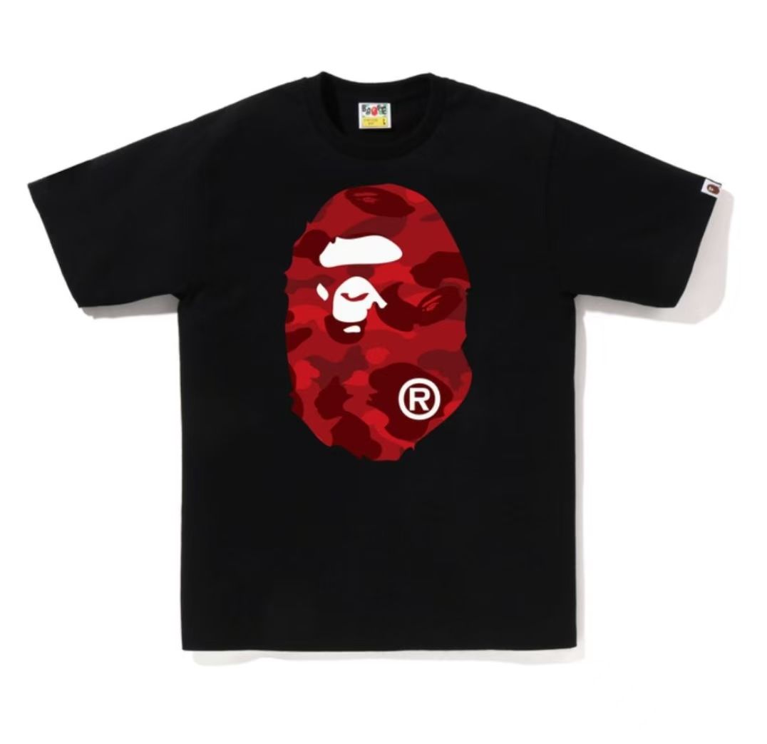 BAPE Color Camo Big Ape Head Tee - Black x Red