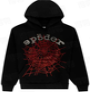 SP5DER Rhinestone Web Hoodie - Black / Red