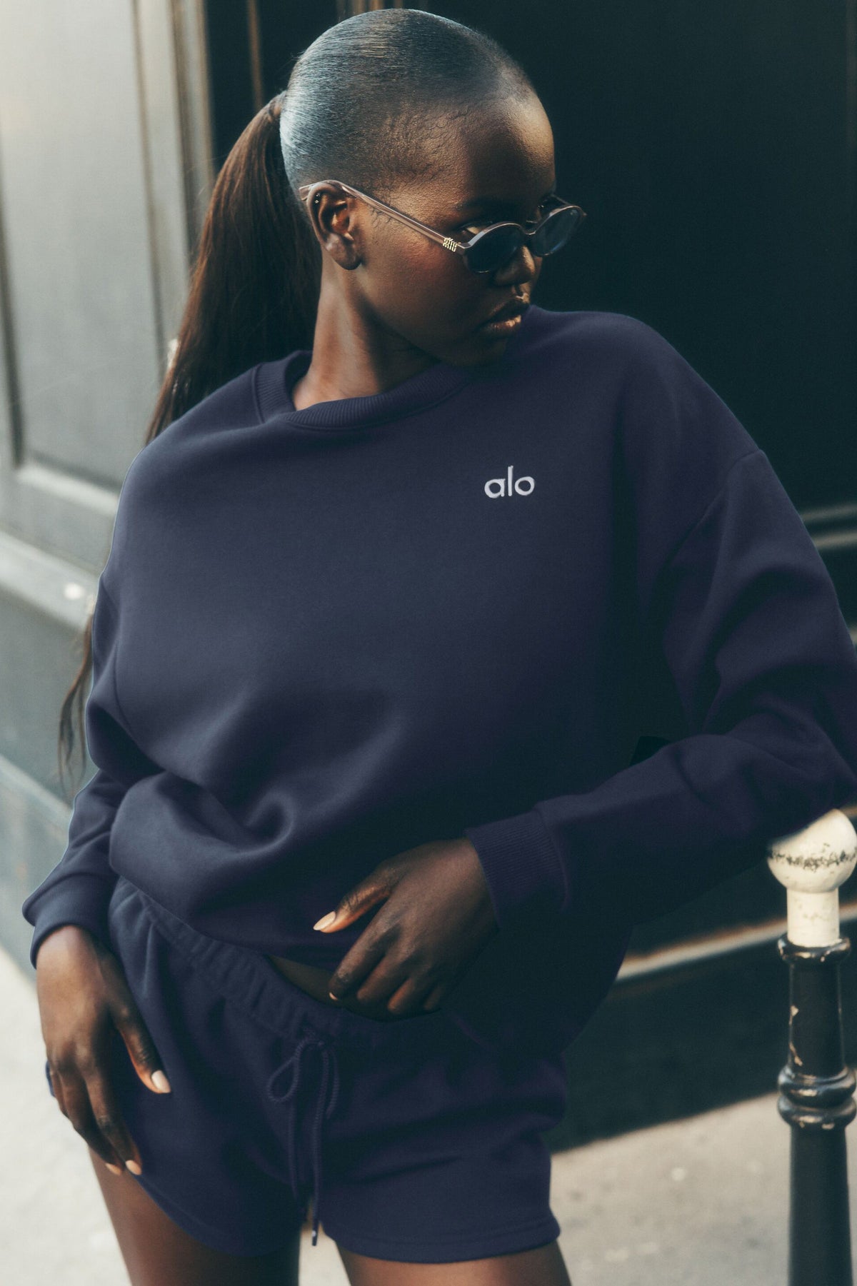 ALO Accolade Crew Neck Pullover in Navy